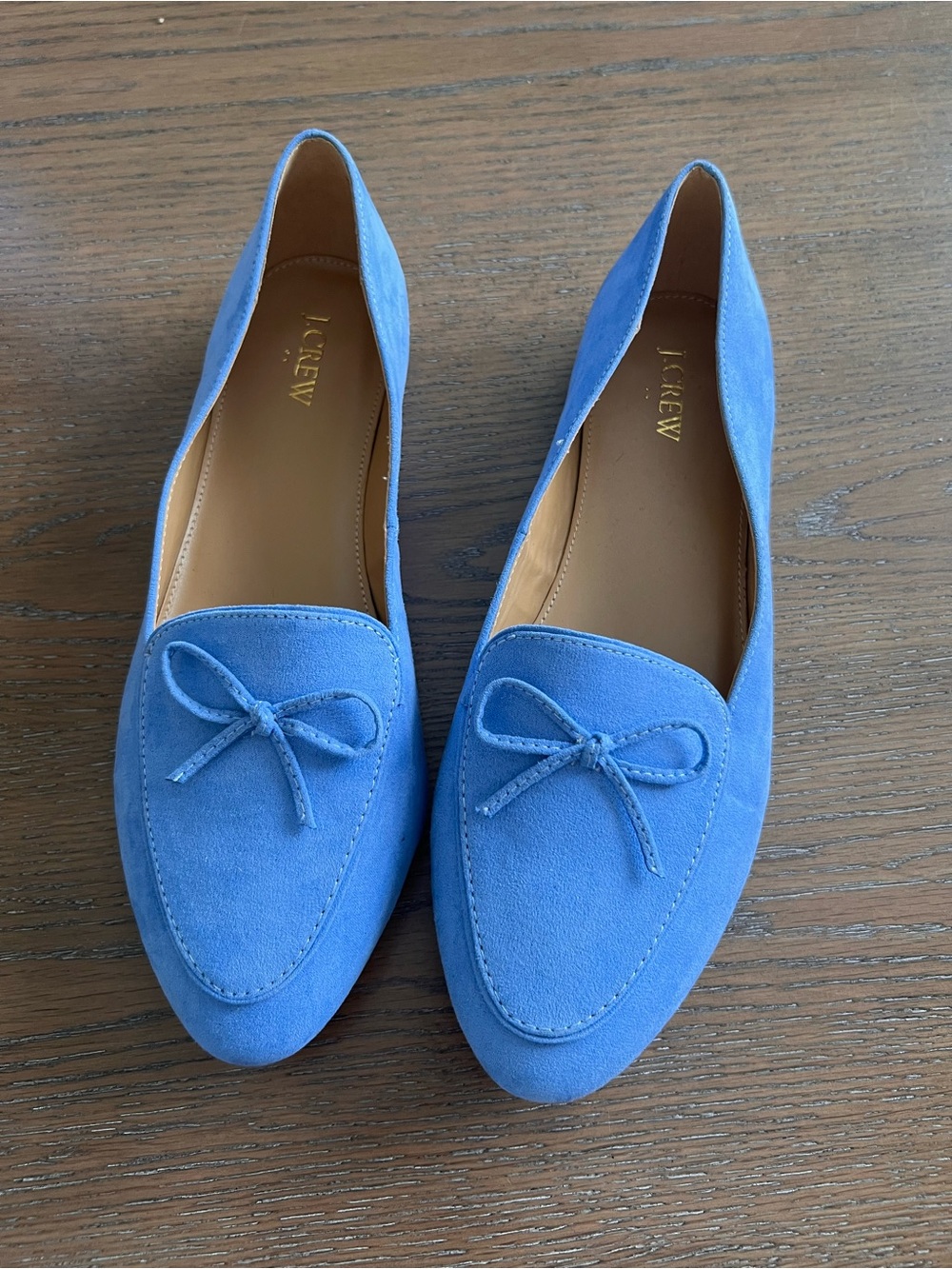 J. Crew Cornflower Blue Suede Bow Loafers Size 11